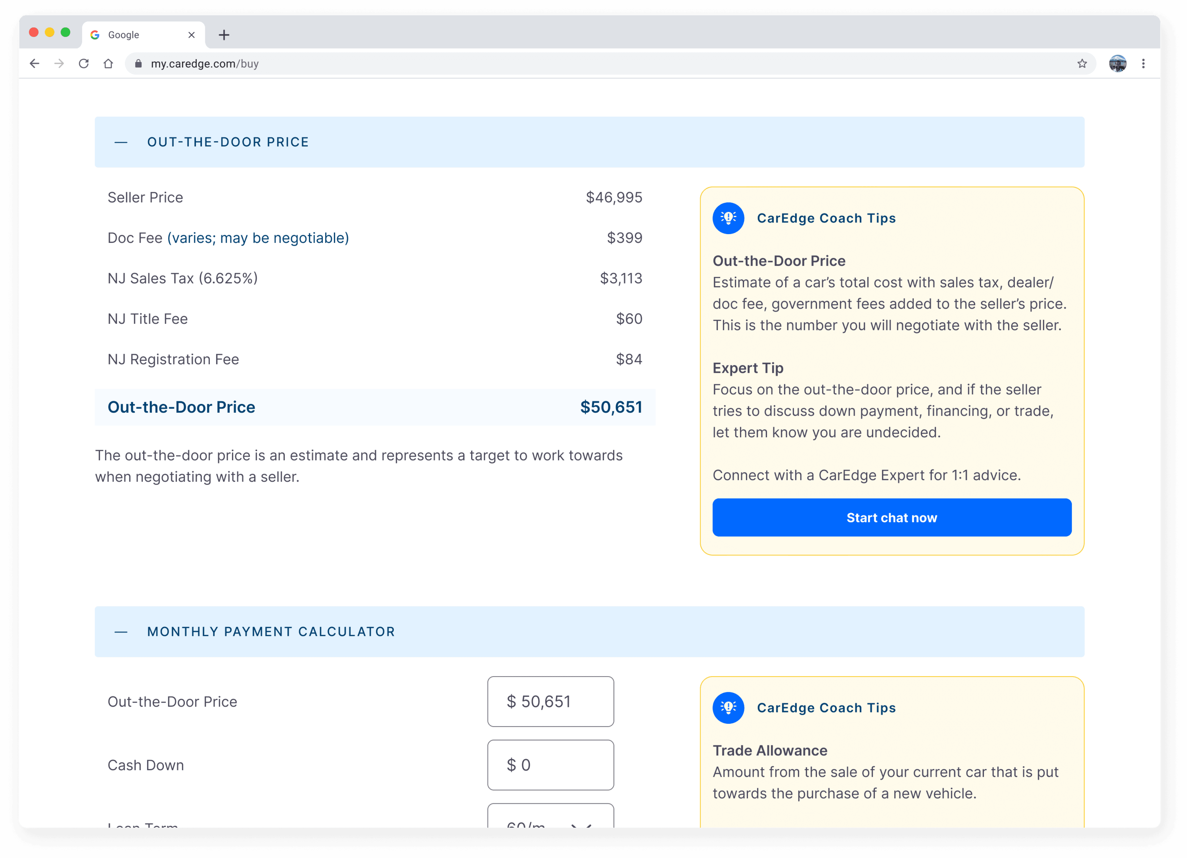 Vehicle Listing Out-the-door Calculator